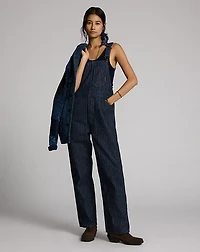 Indigo Dot-Stripe Denim Overall