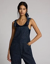 Indigo Dot-Stripe Denim Overall