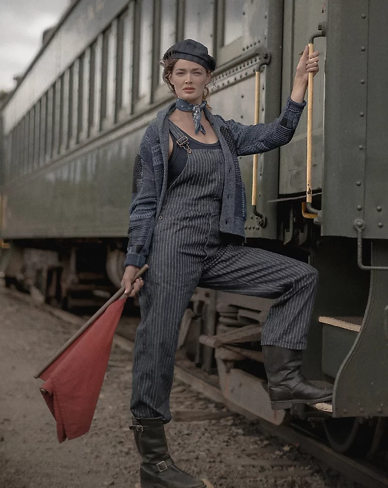 Indigo Dot-Stripe Denim Overall