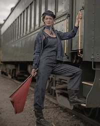 Indigo Dot-Stripe Denim Overall