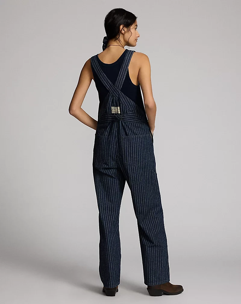 Indigo Dot-Stripe Denim Overall