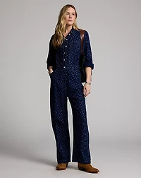 Indigo Print Cotton-Linen Coverall
