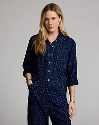 Indigo Print Cotton-Linen Coverall