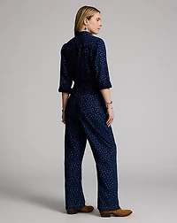 Indigo Print Cotton-Linen Coverall