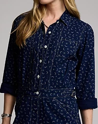 Indigo Print Cotton-Linen Coverall