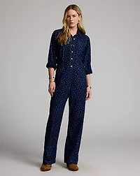 Indigo Print Cotton-Linen Coverall