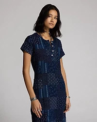 Indigo Patchwork Henley Dress