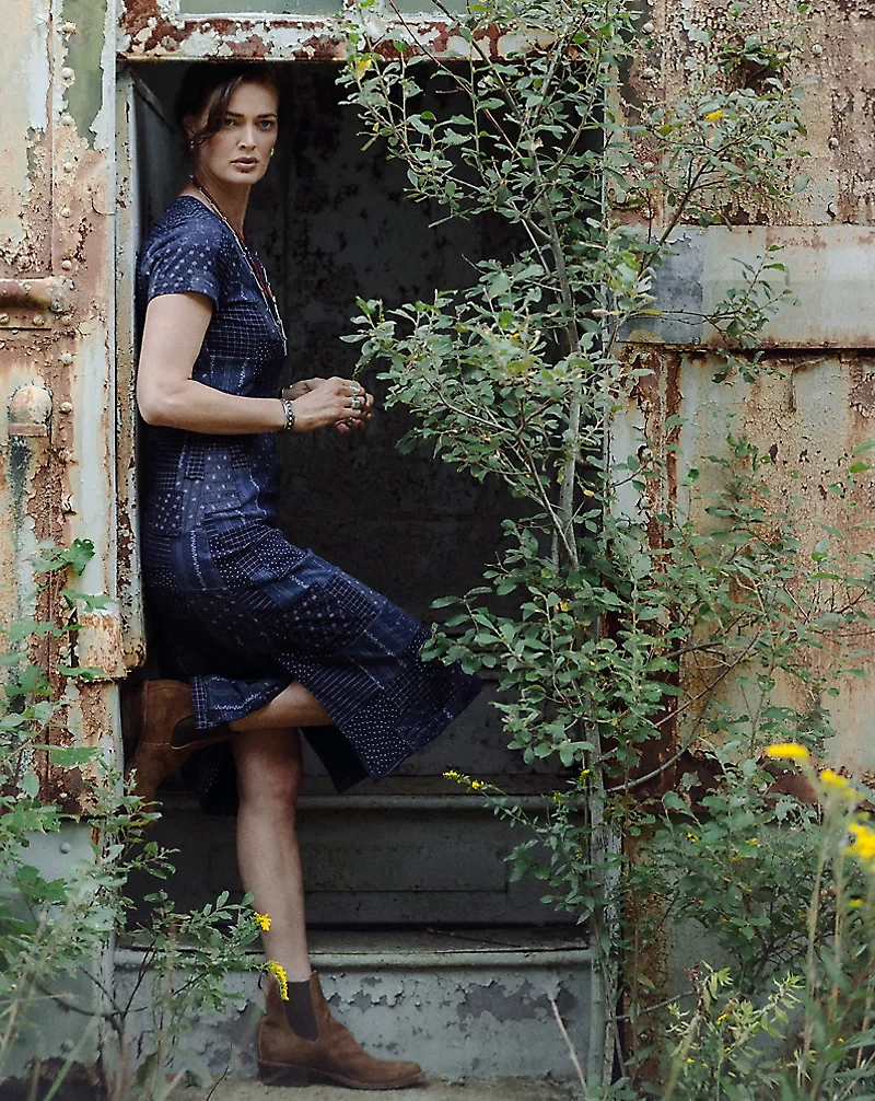 Indigo Patchwork Henley Dress