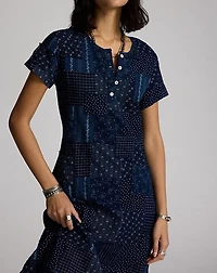 Indigo Patchwork Henley Dress