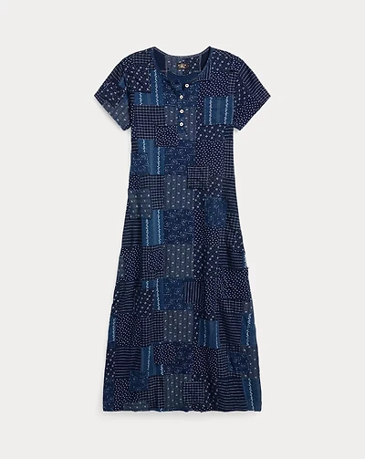 Indigo Patchwork Henley Dress