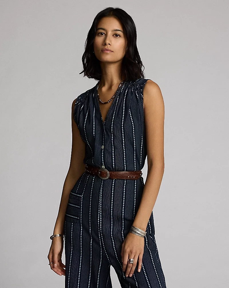 Indigo Print Jersey Jumpsuit