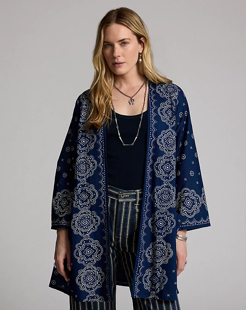 Indigo Bandanna-Print Voile Duster