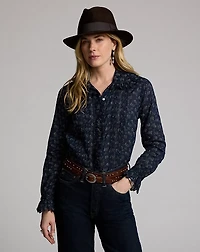 Floral-Print Pintucked Cotton Blouse