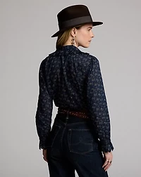 Floral-Print Pintucked Cotton Blouse