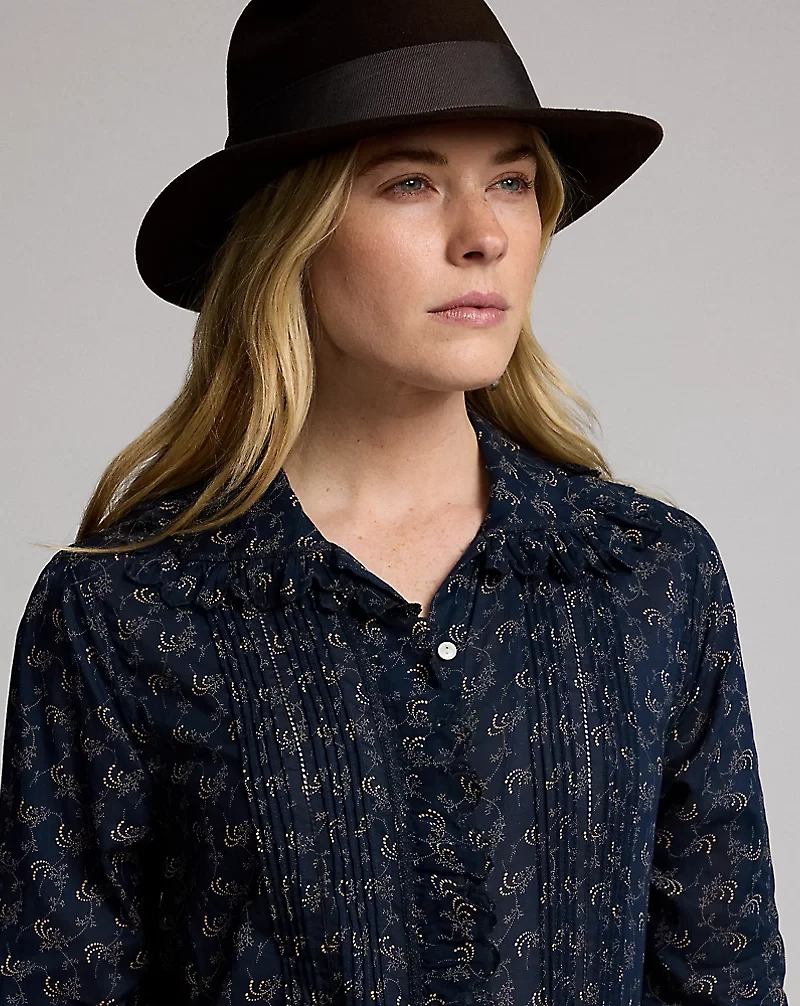 Floral-Print Pintucked Cotton Blouse