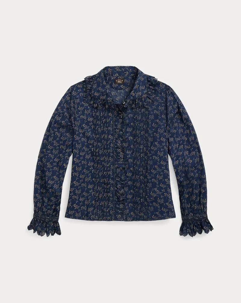 Floral-Print Pintucked Cotton Blouse