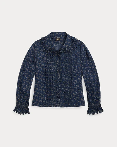 Floral-Print Pintucked Cotton Blouse