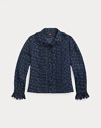 Floral-Print Pintucked Cotton Blouse