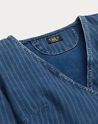 Indigo Striped Denim Wrap Top