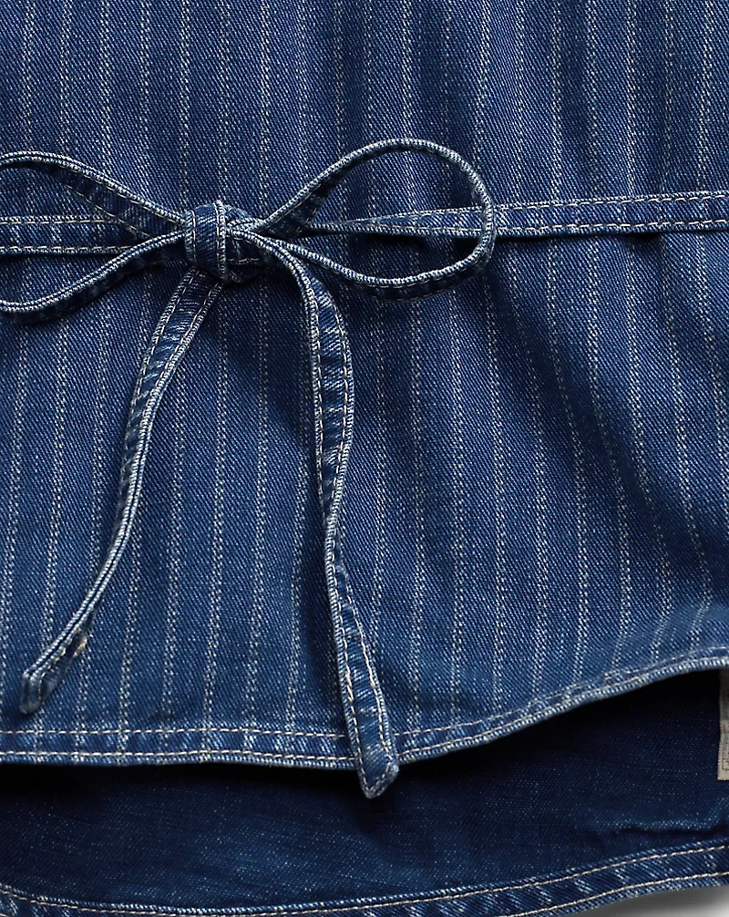 Indigo Striped Denim Wrap Top