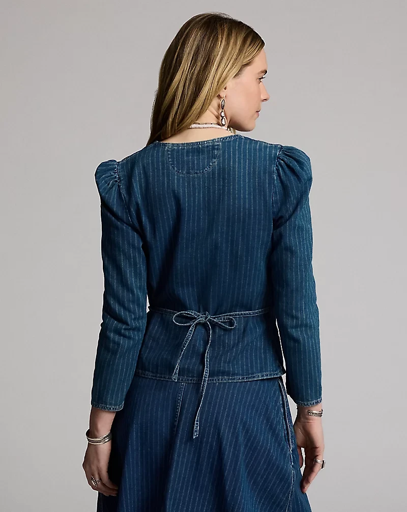 Indigo Striped Denim Wrap Top