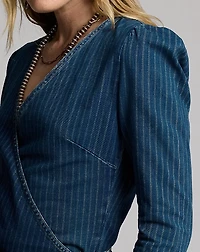 Indigo Striped Denim Wrap Top