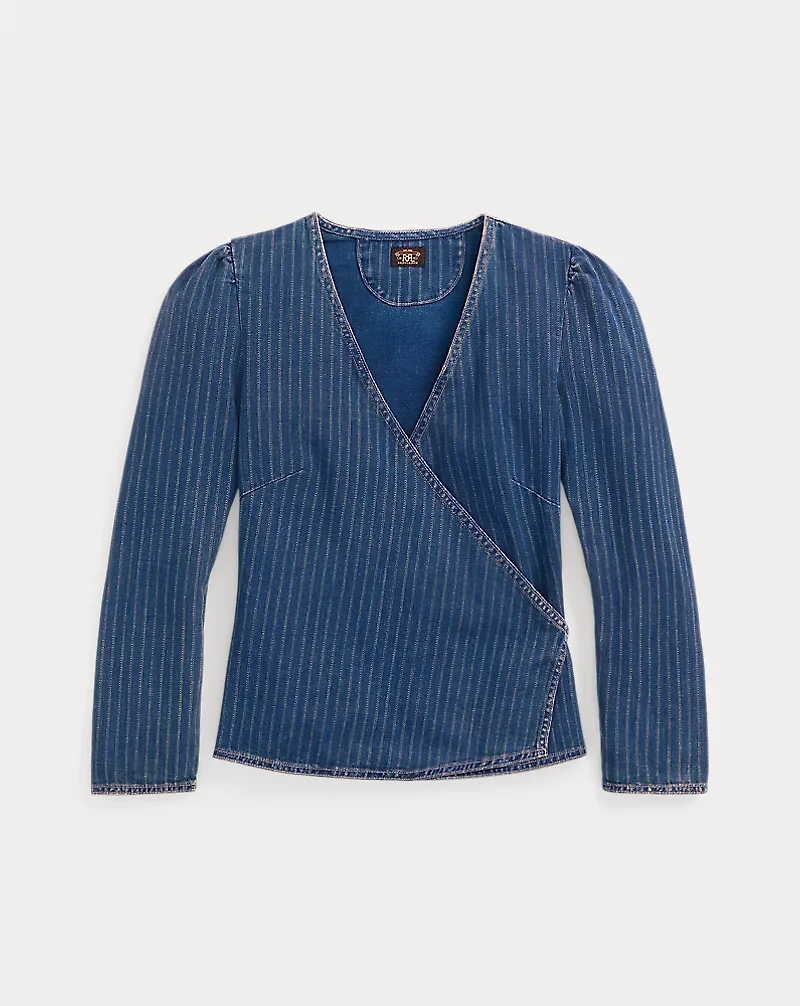 Indigo Striped Denim Wrap Top