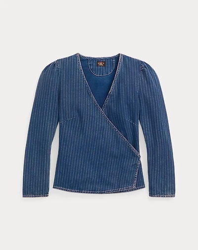 Indigo Striped Denim Wrap Top