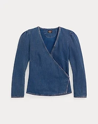 Indigo Striped Denim Wrap Top