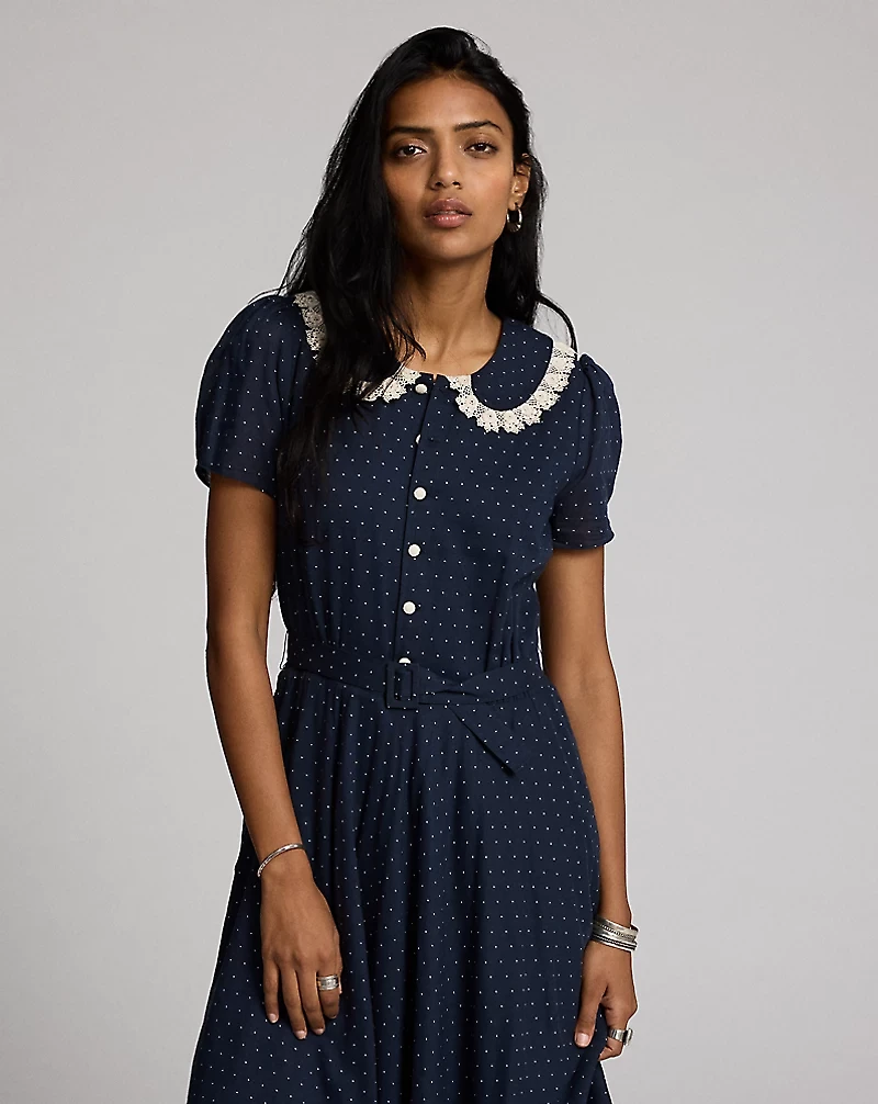 Belted Swiss-Dot Dobby Dress