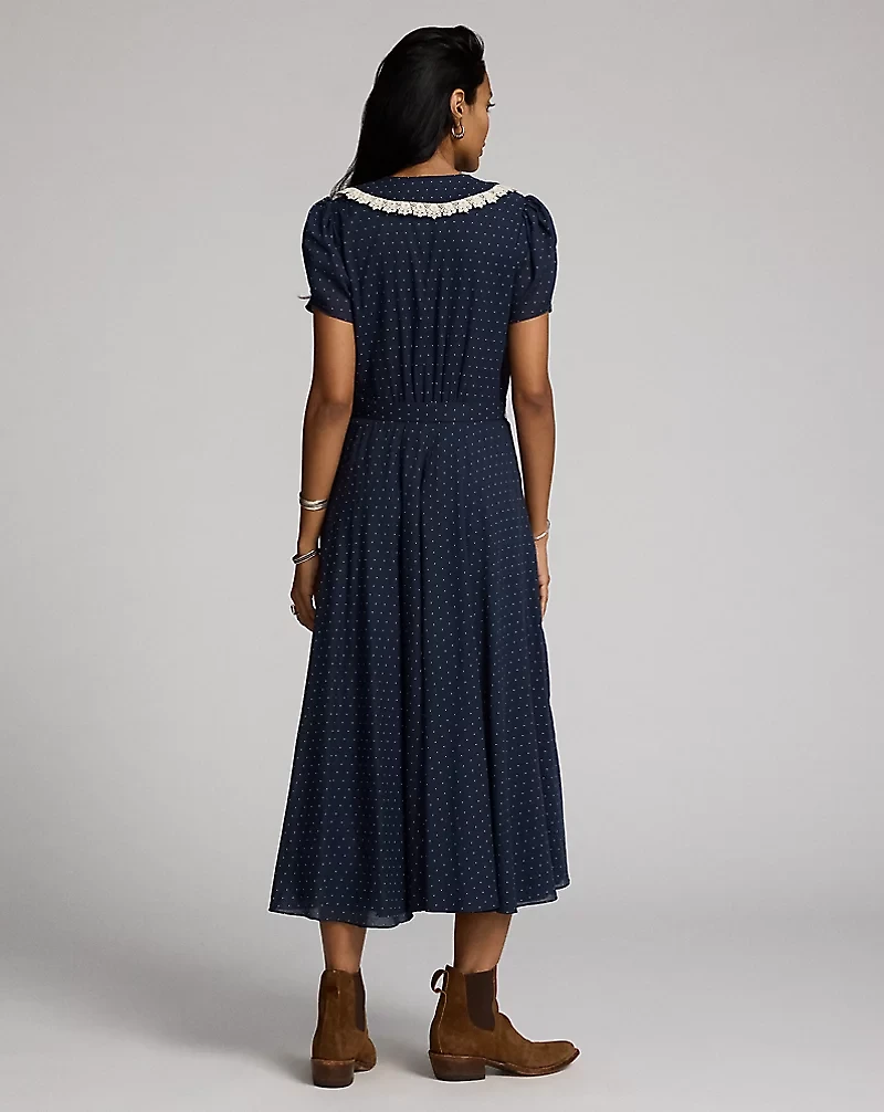 Belted Swiss-Dot Dobby Dress