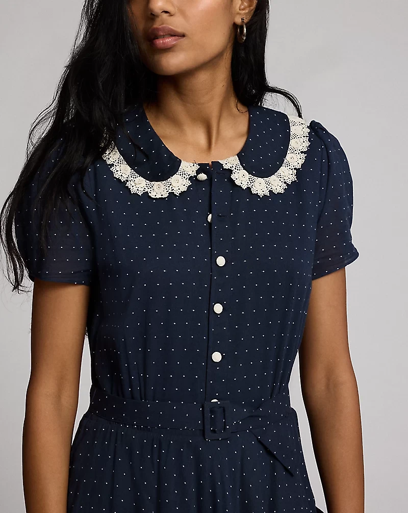 Belted Swiss-Dot Dobby Dress