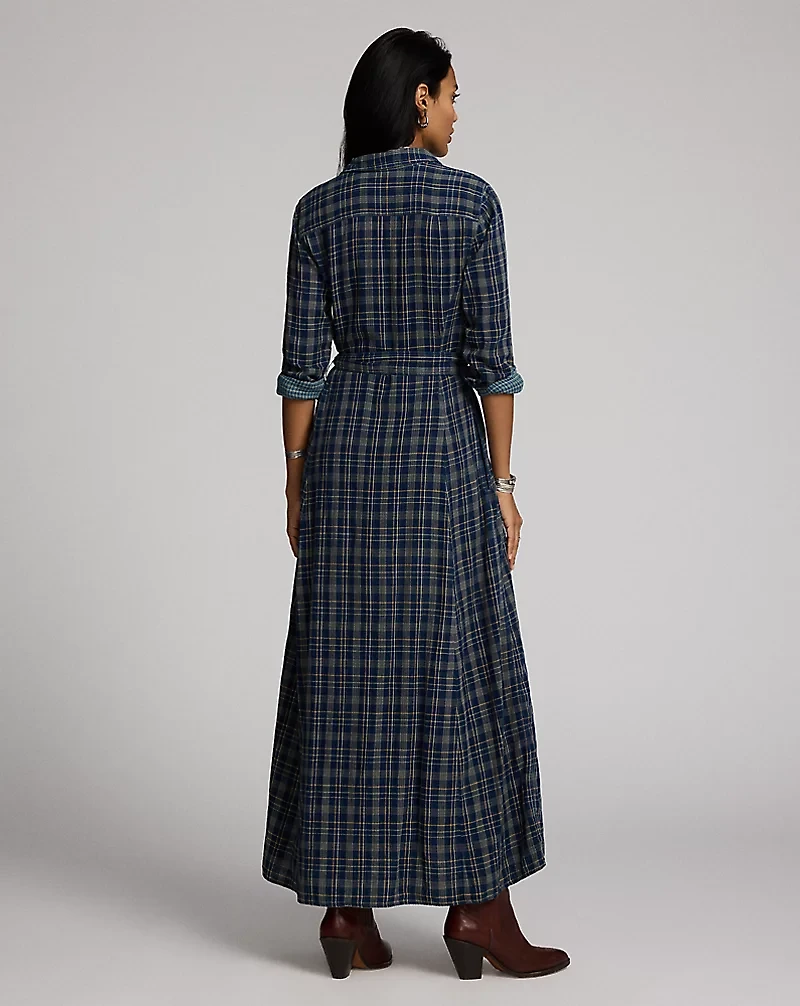 Indigo Plaid Double-Faced Shirtdress