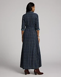 Indigo Plaid Double-Faced Shirtdress