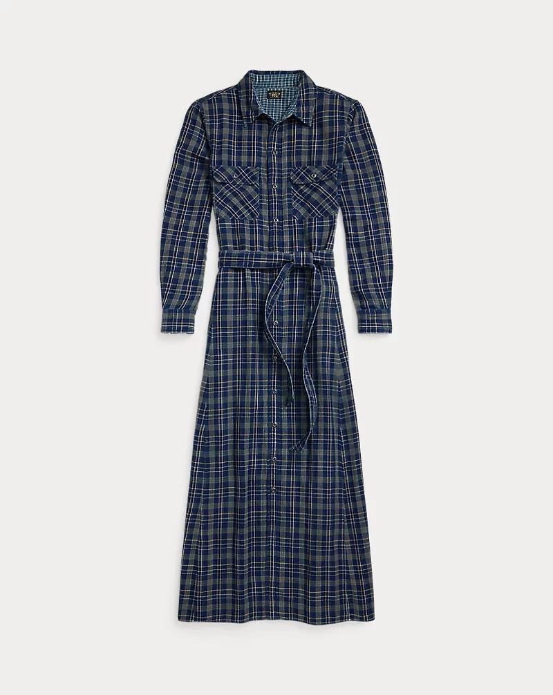Indigo Plaid Double-Faced Shirtdress