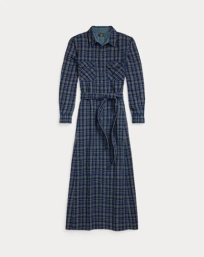 Indigo Plaid Double-Faced Shirtdress