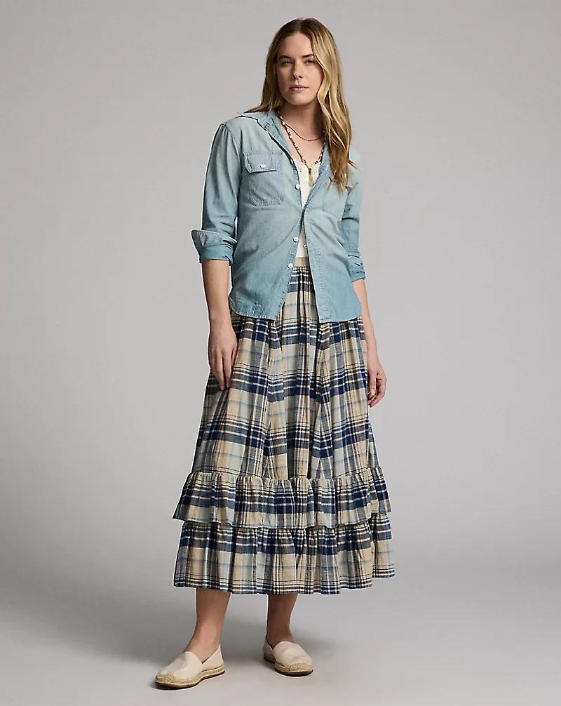 Indigo Plaid Cotton Voile Skirt