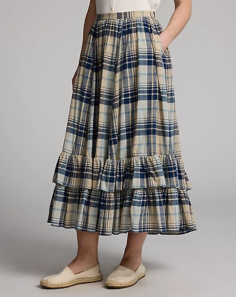 Indigo Plaid Cotton Voile Skirt