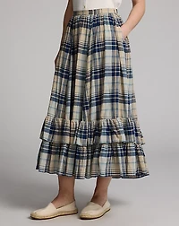 Indigo Plaid Cotton Voile Skirt