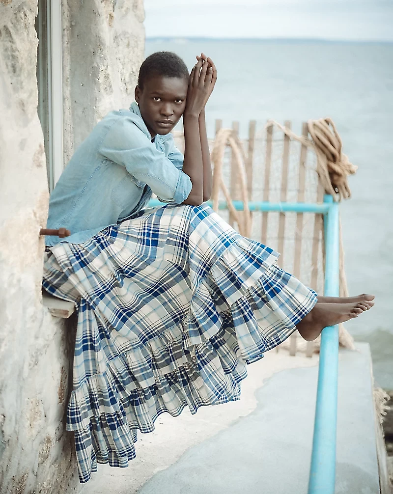 Indigo Plaid Cotton Voile Skirt