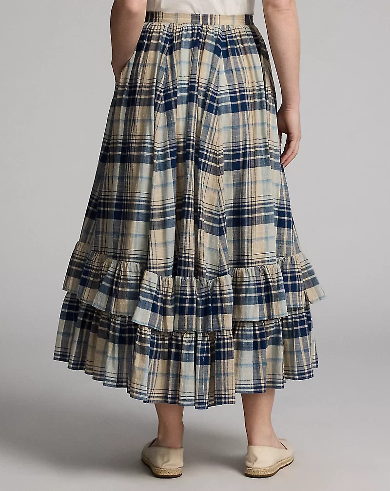 Indigo Plaid Cotton Voile Skirt