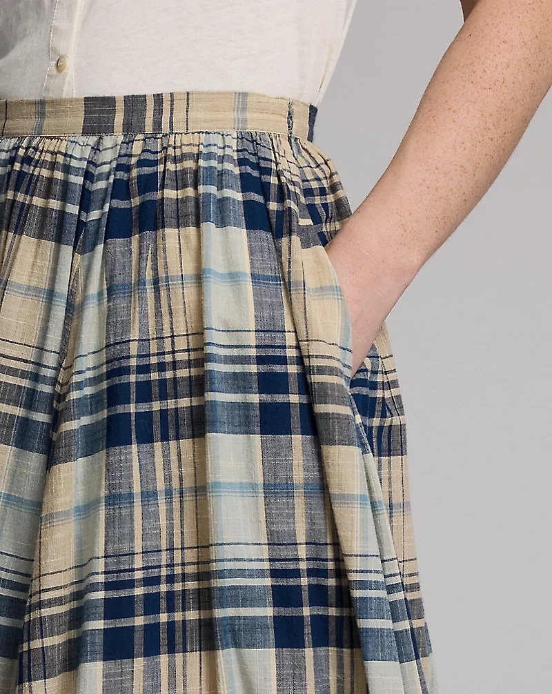 Indigo Plaid Cotton Voile Skirt