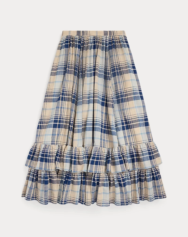 Indigo Plaid Cotton Voile Skirt