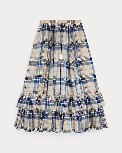 Indigo Plaid Cotton Voile Skirt