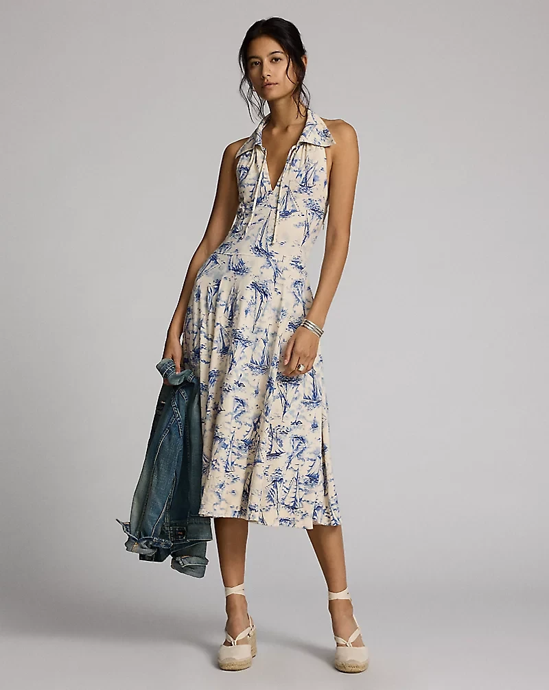 Nautical Linen-Cotton Jersey Dress