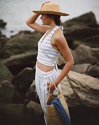 Striped Linen-Cotton Jersey Pant