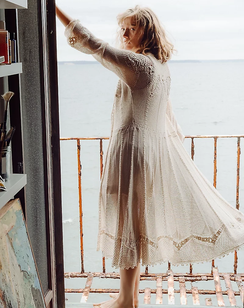 Crochet-Detail Pointelle Duster