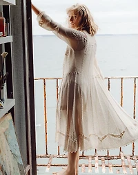 Crochet-Detail Pointelle Duster