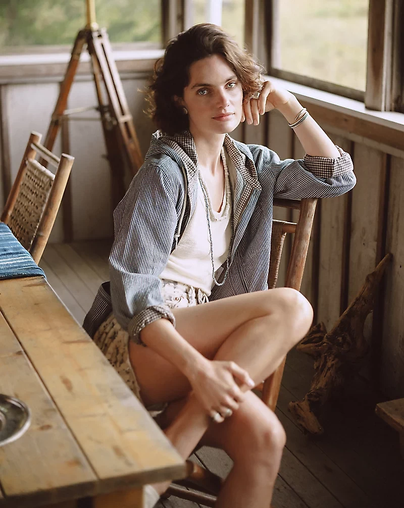 Floral-Print Denim Short