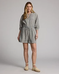 Striped Cotton-Linen Short Coverall